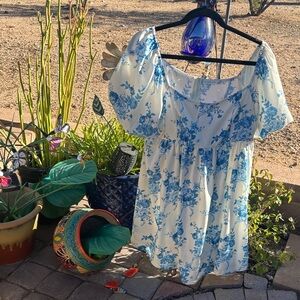 Altar'd State Blue and White Floral Mini Dress